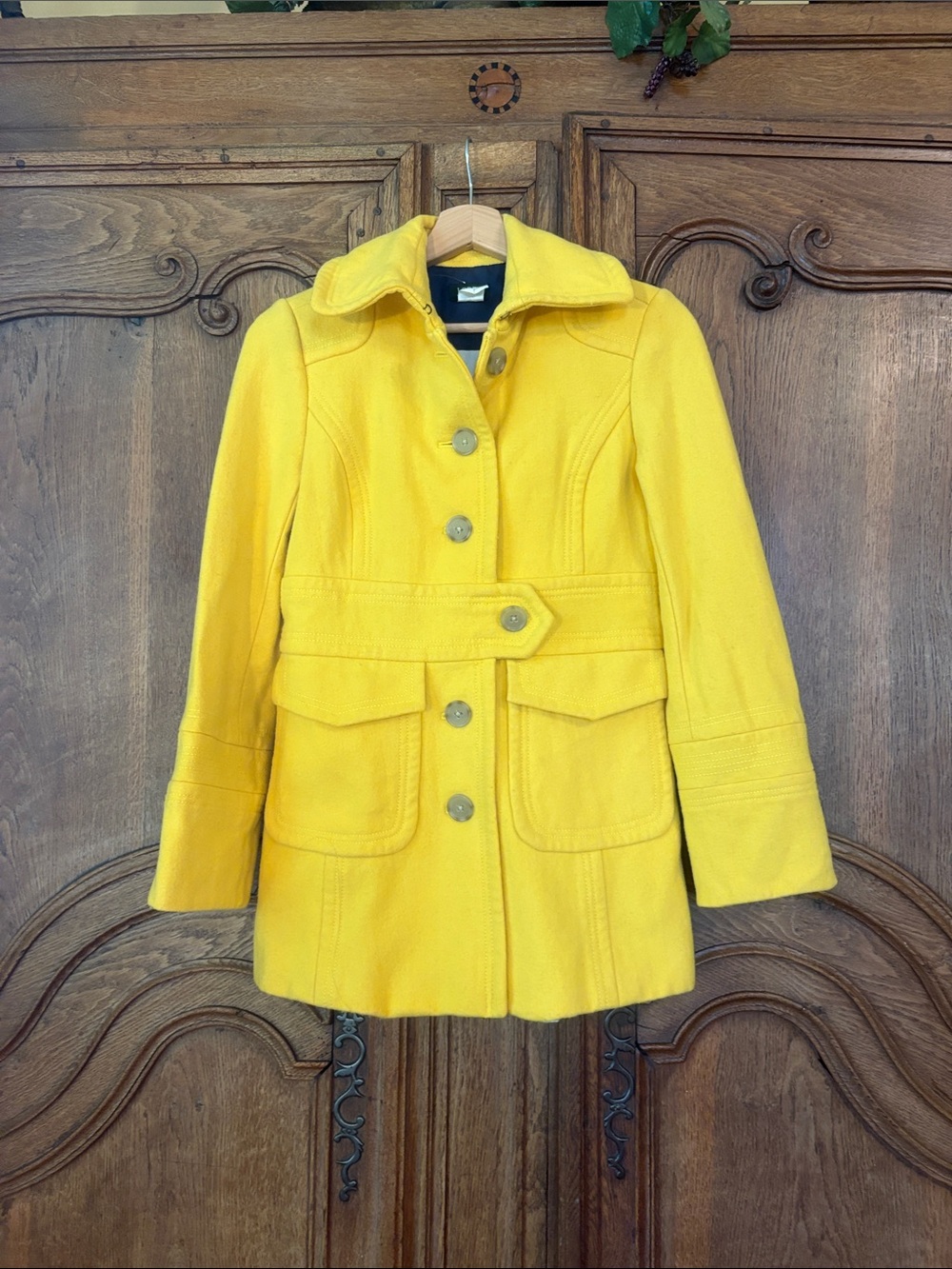 J Crew Stadium Cloth Majesty Bright Yellow Pea Coat Jacket Size 4 - Picture 5 of 13